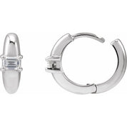 Platinum 1/3 Natural Diamond 13.4 mm Huggie Hoop Earrings