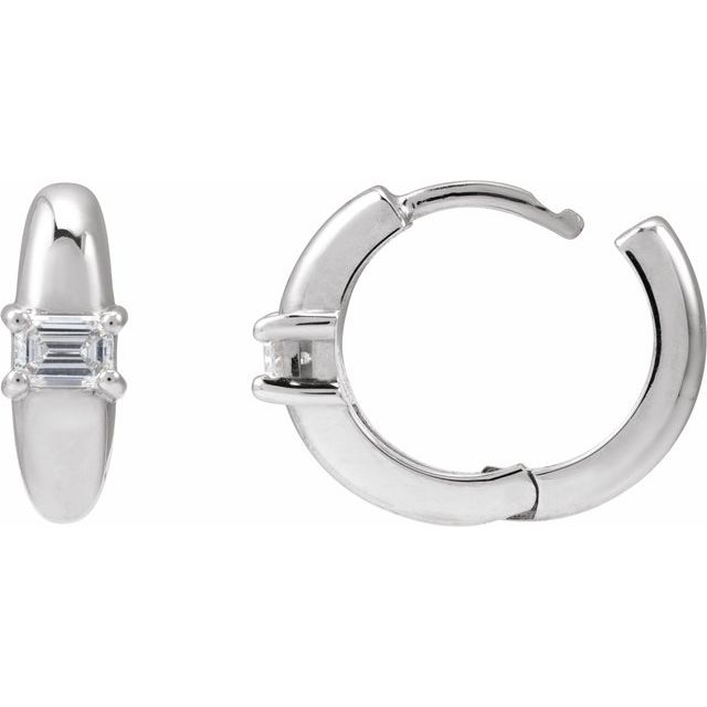 Platinum 1/3 Natural Diamond 13.4 mm Huggie Hoop Earrings