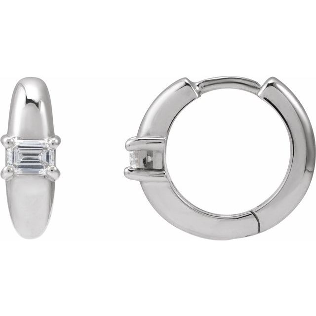 Platinum 1/3 Natural Diamond 13.4 mm Huggie Hoop Earrings