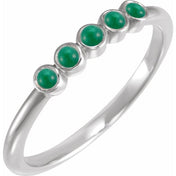 14K White Cabochon Natural Emerald Stackable Ring