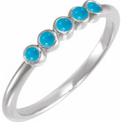 14K White Cabochon Natural Turquoise Stackable Ring