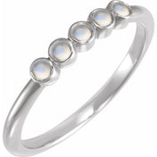 14K White Cabochon Natural Rainbow Moonstone Stackable Ring