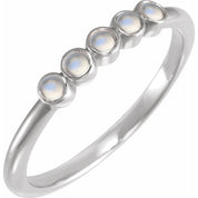 14K White Cabochon Natural Rainbow Moonstone Stackable Ring