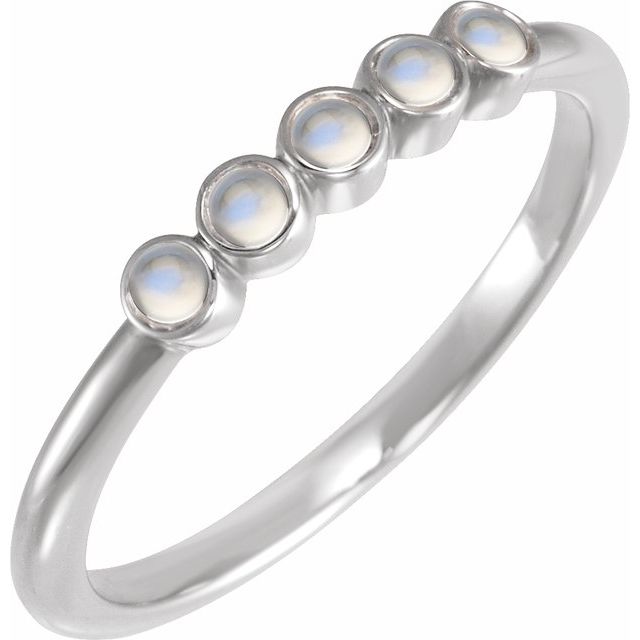 14K White Cabochon Natural Rainbow Moonstone Stackable Ring