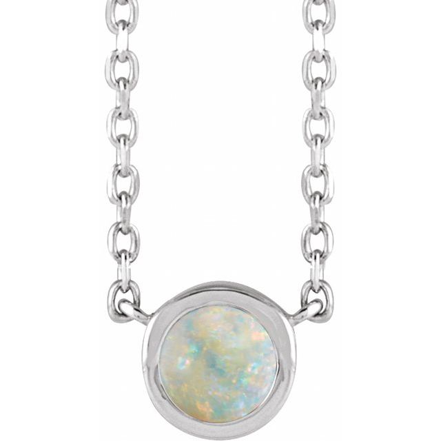Sterling Silver Cabochon Natural White Opal Bezel-Set 18" Necklace