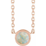 14K Rose Cabochon Natural White Opal Bezel-Set 18" Necklace