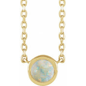 14K Yellow Cabochon Natural White Opal Bezel-Set 18" Necklace