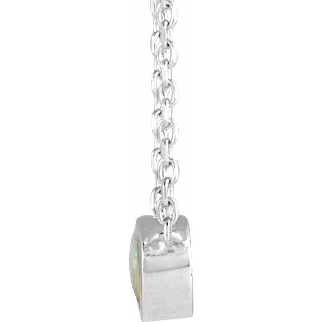 Sterling Silver Cabochon Natural White Opal Bezel-Set 18" Necklace