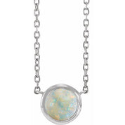Sterling Silver Cabochon Natural White Opal Bezel-Set 18" Necklace