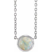 Platinum Cabochon Natural White Opal Bezel-Set 18" Necklace