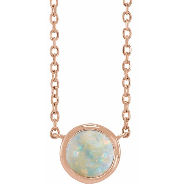 14K Rose Cabochon Natural White Opal Bezel-Set 18" Necklace