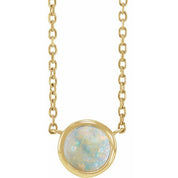 14K Yellow Cabochon Natural White Opal Bezel-Set 18" Necklace