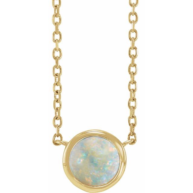 14K Yellow Cabochon Natural White Opal Bezel-Set 18" Necklace