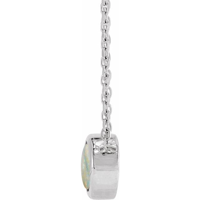 Sterling Silver Cabochon Natural White Opal Bezel-Set 18" Necklace