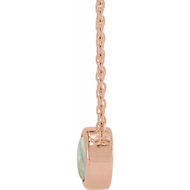 14K Rose Cabochon Natural White Opal Bezel-Set 18" Necklace
