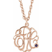 14K Rose Gold-Plated Sterling Silver Imitation Alexandrite 3-Initial Script Monogram Necklace
