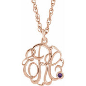 14K Rose Gold-Plated Sterling Silver Imitation Amethyst 3-Initial Script Monogram Necklace