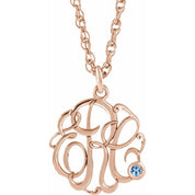 14K Rose Gold-Plated Sterling Silver Imitation Aquamarine 3-Initial Script Monogram Necklace