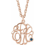 14K Rose Gold-Plated Sterling Silver Imitation Blue Zircon 3-Initial Script Monogram Necklace