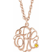 14K Rose Gold-Plated Sterling Silver Imitation Citrine 3-Initial Script Monogram Necklace