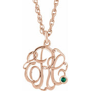 14K Rose Gold-Plated Sterling Silver Imitation Emerald 3-Initial Script Monogram Necklace