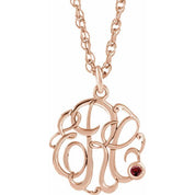 14K Rose Gold-Plated Sterling Silver Imitation Mozambique Garnet 3-Initial Script Monogram Necklace
