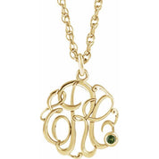 10K Imitation Peridot Script Monogram Necklace with 2 or 3 Initials in Various Sizes