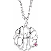 10K Yellow and White Imitation Pink Tourmaline Script Monogram Necklace with 2 or 3 Initials