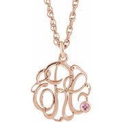 14K Rose Gold-Plated Sterling Silver Imitation Pink Tourmaline 3-Initial Script Monogram Necklace