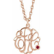 14K Rose Gold-Plated Sterling Silver Imitation Ruby 3-Initial Script Monogram Necklace