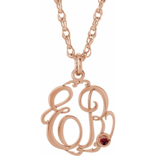 14K Rose Gold-Plated Sterling Silver Imitation Mozambique Garnet 2-Initial Script Monogram Necklace