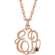 14K Rose Gold-Plated Sterling Silver Imitation Alexandrite 2-Initial Script Monogram Necklace