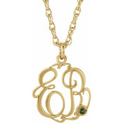 10K Imitation Peridot Script Monogram Necklace with 2 or 3 Initials in Various Sizes
