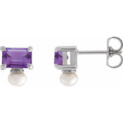 Platinum Natural Amethyst & Cultured White Freshwater Pearl Earrings