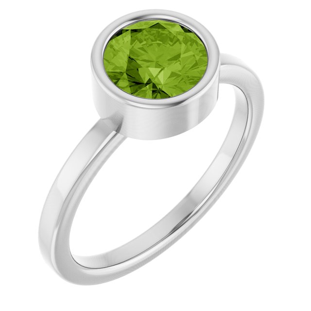 Sterling Silver 7 mm Natural Peridot Ring