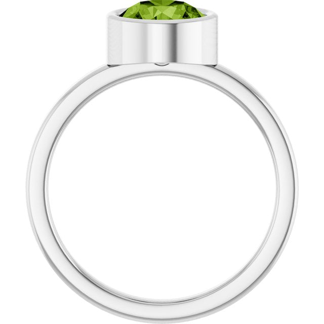 Sterling Silver 7 mm Natural Peridot Ring