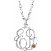 Rhodium-Plated Sterling Silver Imitation Citrine 2-Initial Script Monogram Necklace