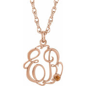 14K Rose Gold-Plated Sterling Silver Imitation Citrine 2-Initial Script Monogram Necklace