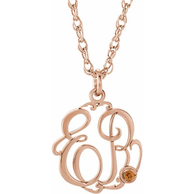 14K Rose Gold-Plated Sterling Silver Imitation Citrine 2-Initial Script Monogram Necklace