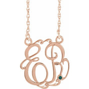 14K Rose Gold-Plated Sterling Silver 20 mm 2-Initial Imitation Alexandrite Script Monogram Necklace