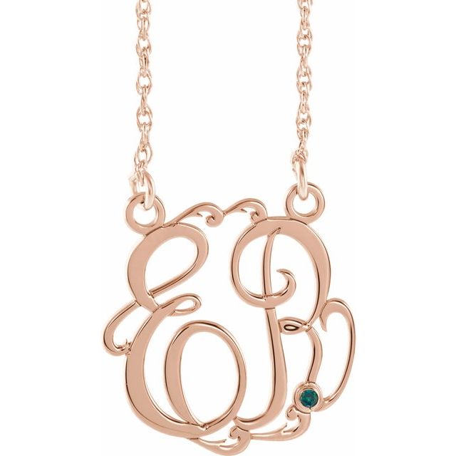 14K Rose Gold-Plated Sterling Silver 20 mm 2-Initial Imitation Alexandrite Script Monogram Necklace