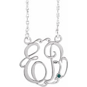 Rhodium-Plated Sterling Silver 20 mm 2-Initial Imitation Alexandrite Script Monogram Necklace