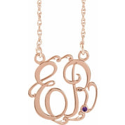 14K Rose Gold-Plated Sterling Silver 20 mm 2-Initial Imitation Amethyst Script Monogram Necklace