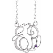 Rhodium-Plated Sterling Silver 25 mm 2-Initial Imitation Amethyst Script Monogram Necklace