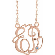 14K Rose Gold-Plated Sterling Silver 20 mm 2-Initial Imitation Aquamarine Script Monogram Necklace