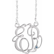 10K Imitation Aquamarine Script Monogram Necklace with 2 or 3 Initials in Various Sizes