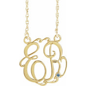 10K Imitation Aquamarine Script Monogram Necklace with 2 or 3 Initials in Various Sizes