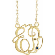 10K Imitation Blue Sapphire Script Monogram Necklace with 2 or 3 Initials in Various Sizes