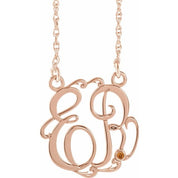 14K Rose Gold-Plated Sterling Silver 20 mm 2-Initial Imitation Citrine Script Monogram Necklace