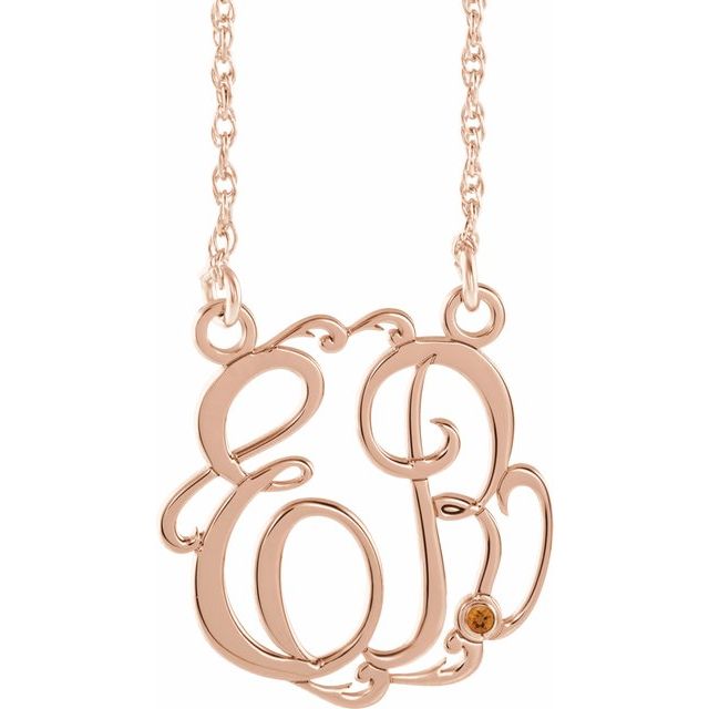 14K Rose Gold-Plated Sterling Silver 20 mm 2-Initial Imitation Citrine Script Monogram Necklace